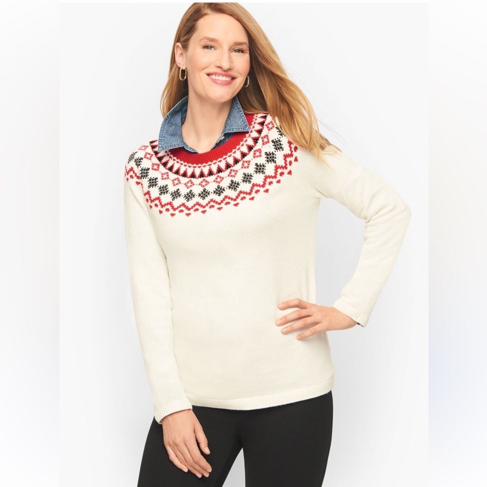 Talbots FAIR ISLE YOKE CREWNECK SWEATER knit women’s 3XL 3X EUC holiday festive